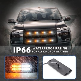 PKINGLAKE 8-Pcs 20LED Grille Emergency Strobe Lights Surface Mount Ultra Slim Flashing Hazard Warning Light Bar for Firefighter/Construction/Police/Trucks/Vehicles/Car/Off-Road ATV/SUV (Amber/White)
