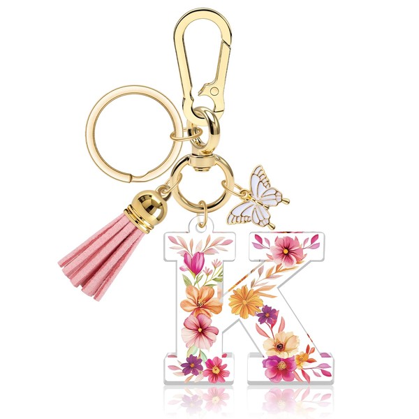 Vadaka Alphabet Initial Letter Keyring Tassel Butterfly Keyring for Wallet