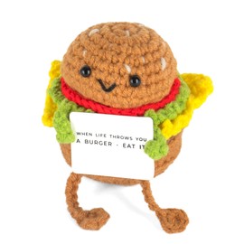 Funny Positive Burger, Emotional Support Hamburger, Cute Crochet Potato Partner Toy with Positive Card Cheer Up Funny Gag Gifts for Best Friend Birthday Housewarming Women Teacher Fall (Burger)