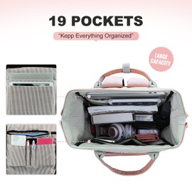 LOVEVOOK Laptop Backpack Purse for Women, Fashion Work Travel Bags, Business Computer Backpacks, Doctor Nurse Backpack with USB Port, fits 15.6-Inch Laptop, Light Grey-Pink