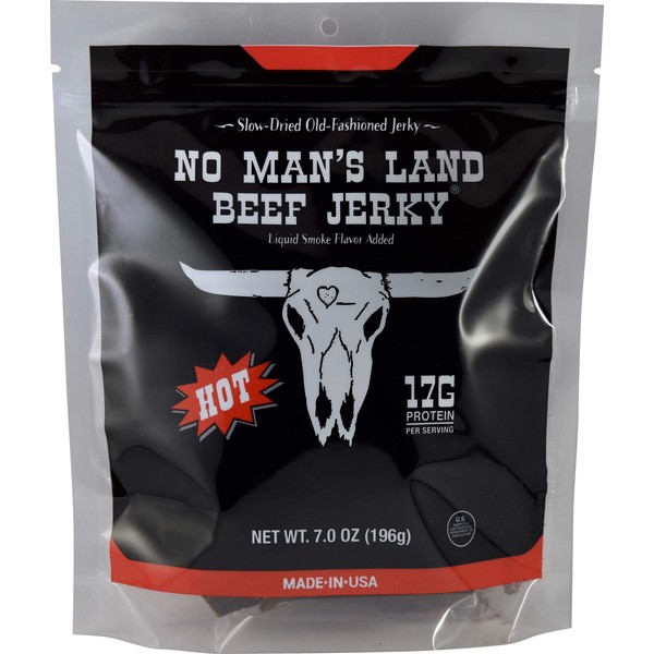 No Man’s Land HOT Beef Jerky High Protein Low Calorie Low Carb Beef Snack 7.0oz Bag