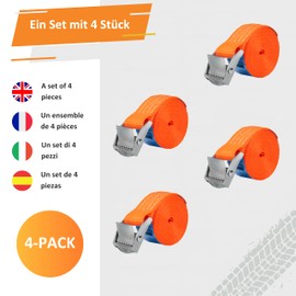 INTAKO Lashing Straps with Clamping Lock 25 mm x 250 kg – Pack of 4 – DIN EN 12195-2 – Straps for Attaching – Lashing Strap with Quick Release – Webbing for Bicycles, Trolleys (2 m)