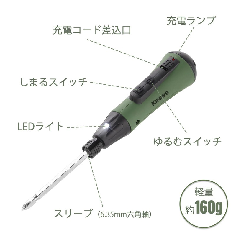 KREBS Electric Screwdriver, Electric Drill, 13 Bits, 3.6 V