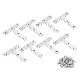 TERF® 8 Pcs Zinc Plated Steel 100mm X 100mm Flat '' T '' Shape Angel Corner Brace Bracket Joining Fixing Self Support Repair Mending Plates with Fixing Screw