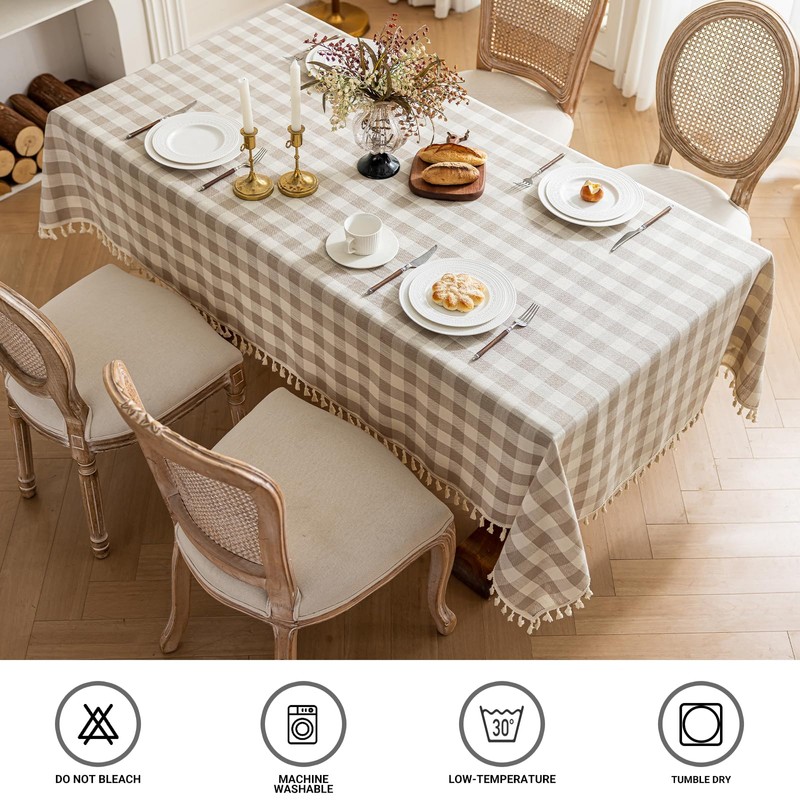 NALVXIN Checkered Tablecloth Rectangle Cotton Linen Gingham Table Cloth with