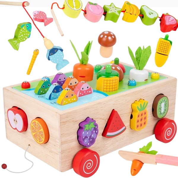 Multi-functional Montessori Educational Toy - Wooden Mold, Fishing, String String