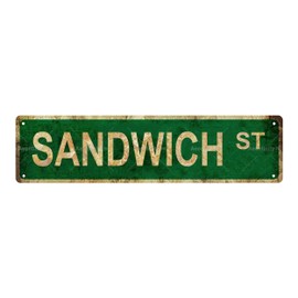 SANDWICH ST Vintage Metal Tin Street Sign Bar Cafe Garage Cave Home Room Wall Bathroom Farmhouse Garden Porch Patio Decor, 16 x 4 Inch
