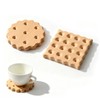 Wooden Biscuit-Shaped Coasters, Round and Square Cookie Style, Beechwood, 3.5