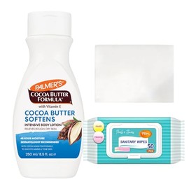 Pearls & Flowers® Cocoa Butter Body Lotion with Vitamin E, 250ml + Disposable Hand Wipes | Coco Butter Moisturiser for Dry Skin | Body Moisturiser for Women | Palmer’s Stretch Mark Cream Alternative