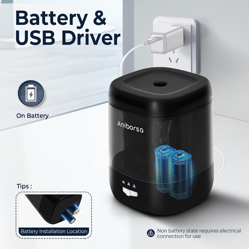 Electric Pencil Sharpener, USB & Battery Operated, Adjustable Nibs, Automatic