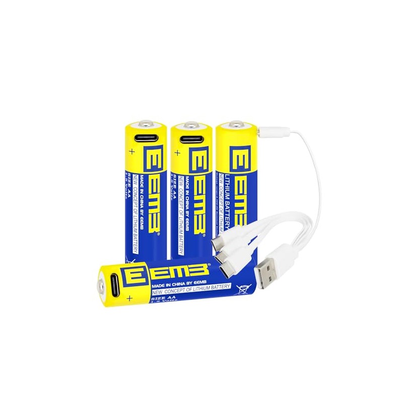 Baterias de Litio AA de 1,5V Recargables 4 Pilas AA
