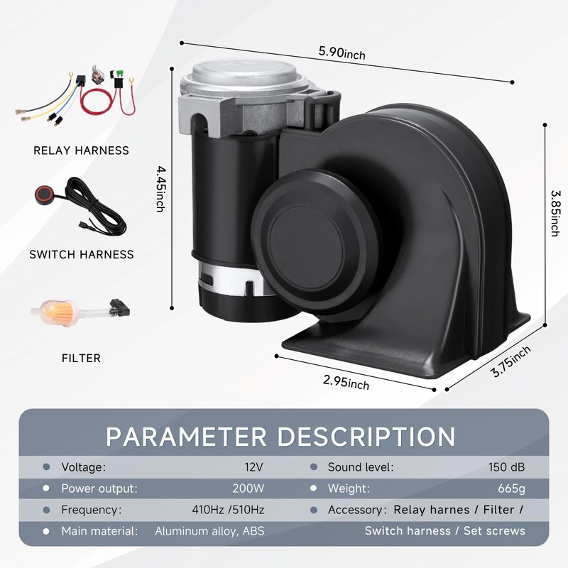 Car Horn Kit with Button, 12v Air Horn for Car