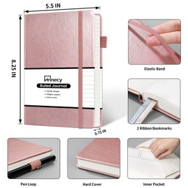 Annecy Lined Journal Notebook, Hardcover Numbered College Ruled Journal, Medium 5.5x 8.25, 160 Pages 100GSM Writing Paper, Rose Gold