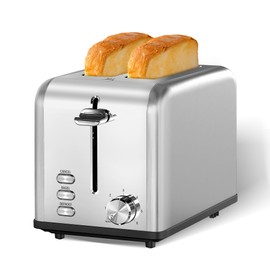 Simple Deluxe 2-Slice Toaster, Stainless Steel Toaster, 6 Browning Setting and 3 Function, Extra Wide Slot & Removable Crumb Tray, for Bread & Waffle, Silver