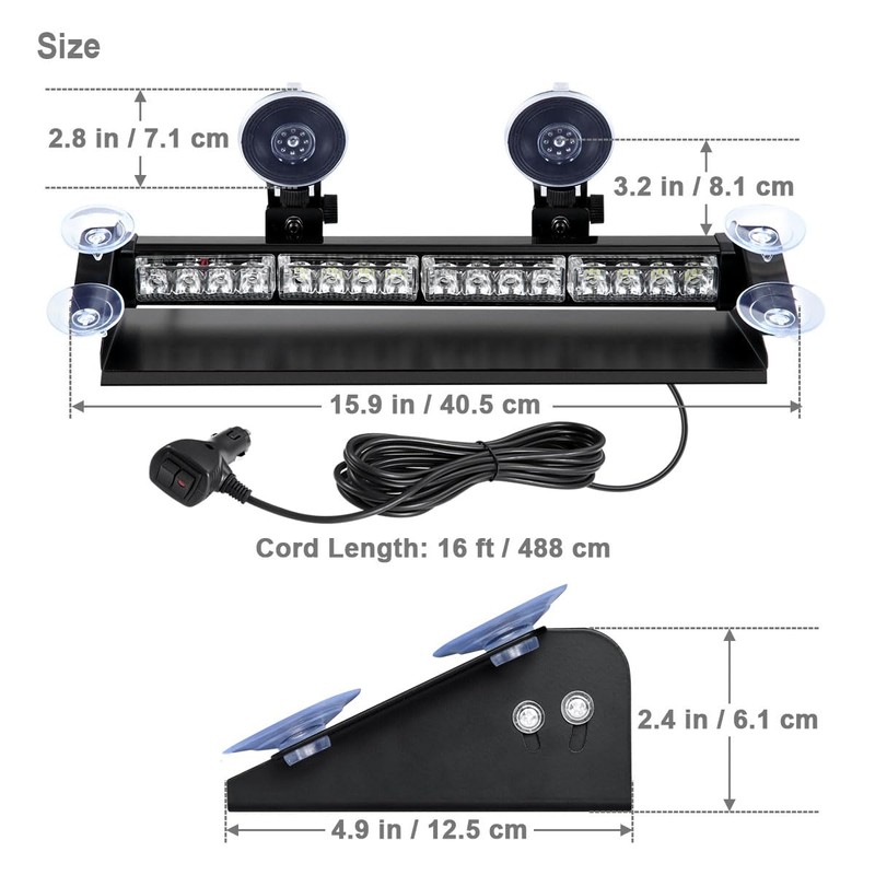 WOWTOU Aluminum Housing Amber White LED Emergency Strobe Dash Light