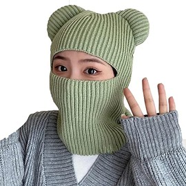 Joytrends Winter Hat Warm Hooded Scarf Hat Balaclava Knit Skull Beanie Hat for Women Girls Light Green