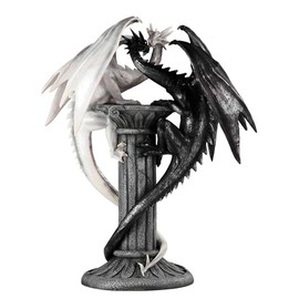 ICE ARMOR 19.5" H Medieval Black and White Dragons Statue Fantasy Decoration Figurine Large Sculpture