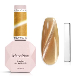 MelodySusie Jeweliver Cat Eye Gel Nail Polish, 0.5 Fl Oz Gold Glitter Holographic Magnetic Nail Polish with Magnet, UV Nail Polish for Nail Art Manicure Salon DIY at Home-C09