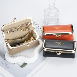 Royal Bagger Genuine Leather Jewelry Box, Mini Organizer for Rings, Necklaces & Earrings, Women's Kiss Lock Coin Purse 3125 (Wine Red)