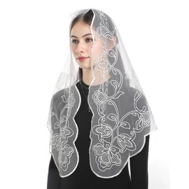 Bozidol Mantilla Veils for Church Catholic, Triangle White Holy Mother and Child Embroidered Lace Chapel Veil, Latin Mass Prayer Scarf Head Coverings for Women