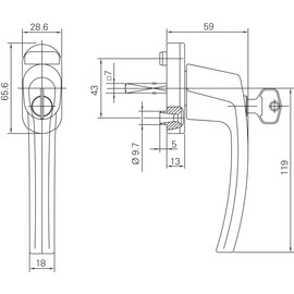 Roto ROL A40 OL 32 M5X40 R011 Line Window Handle, Natural Silver, 7 x 32 mm
