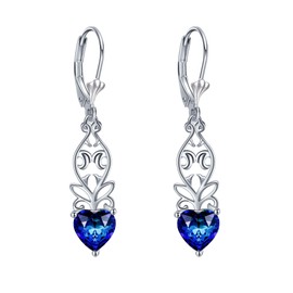 Filigree Leverback Earrings for Women Sterling Silver Heart Vintage Dangle Drop Earrings Birthstone Jewellery Birthday Gifts for Girls