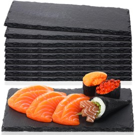 Zopeal 10 Pcs 8.7 x 4.7 Black Slate Charcuterie Boards Charcuterie Stone Plates with Natural Edge Slate Cheese Tray Serving Stone Board for Kitchen Dining Party Meat Dried Fruits Display Chalkboard
