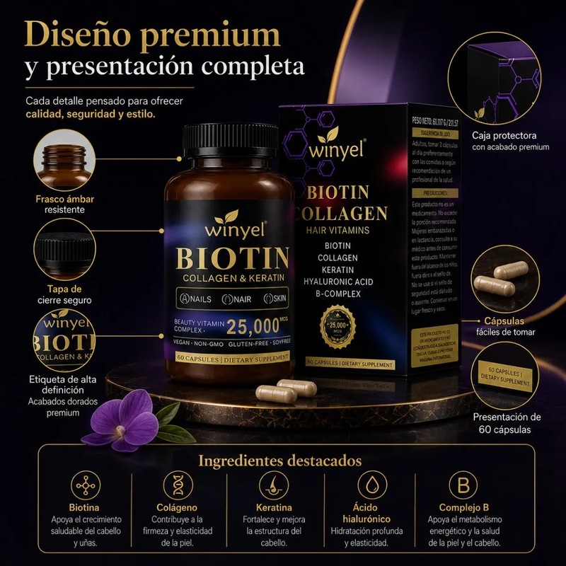Biotina 25000mcg Para Cabello Fuerte Y Uñas