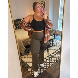 Stelle Bootcut Yoga Pants with Pockets for Women 30" Wide Leg Pants High Waist Tummy Control Workout Yoga Pants(Tea Brown, X-Large)