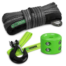 STEGODON Synthetic Winch Rope, 1/4'' x 50ft 10,000LBS Synthetic Winch Line 1/4 Winch Cable Replacement Synthetic Rope with Forged Winch Hook and Rubber Stopper for 4WD Off Road Vehicle ATV UTV (Gray)