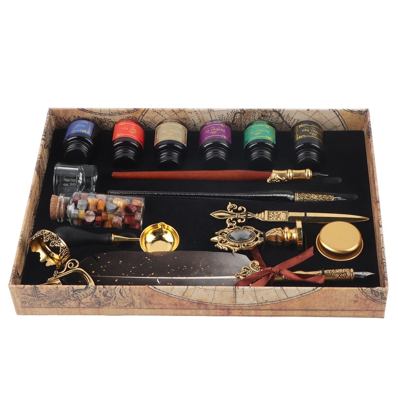 Feather Pen Set European Style British Retro Lacquer Stamp Dipped
