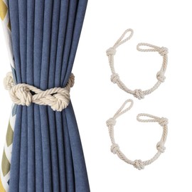 BEL AVENIR Paquete de 2 alzapaños de cortina de algodón, hechos a mano, estilo retro, para cortinas, con una sola bola, beige (beige)