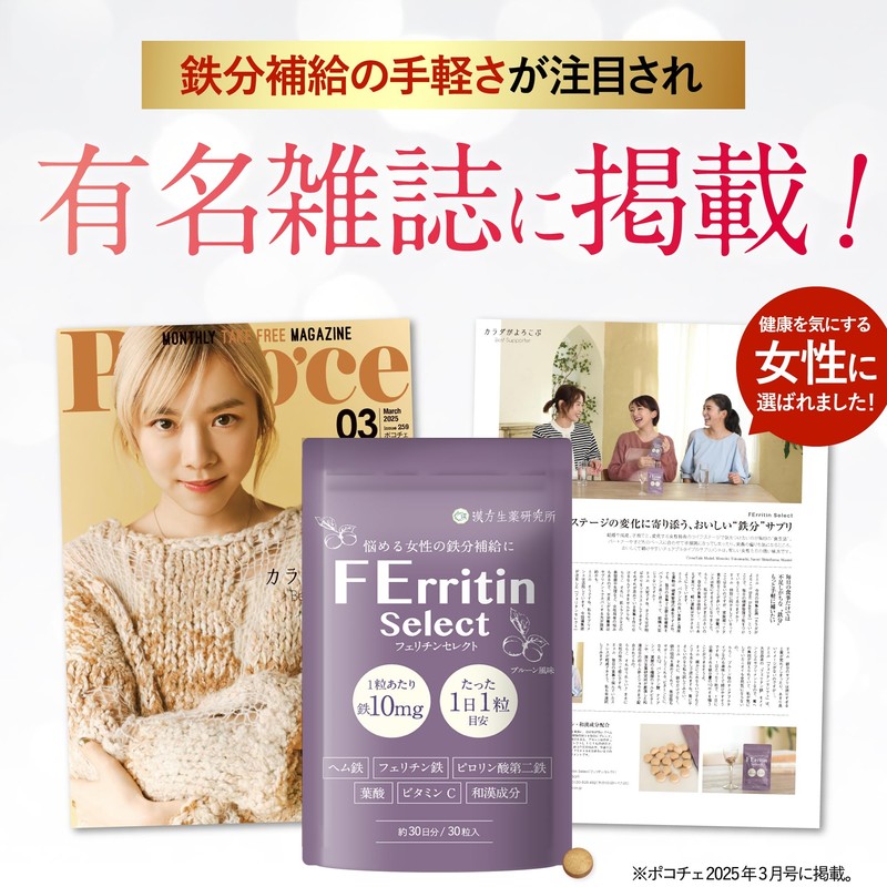 フェリチンセレクト 鉄 10mg フェリチン鉄 ヘム鉄 葉酸 ビタミンC サプリメント 漢方生薬研究所 (2袋)