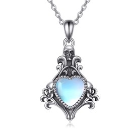 KQF Skull Necklace for Women Sterling Silver Moonstone Skull Gothic Pendant Nightmare Necklace Jewellery Gifts for Women