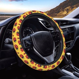 Neukim Cartoon Cute Ladybugs Car Steering Wheel Cover Auto Steering Wheel Protector Anti-Slip Elasticity and Breathable Car Accessories Universal 15 Inch for Cars SUV Sedan Vans Trucks
