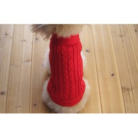 FAMI Small Dog Sweaters Knitted Pet Cat Sweater Warm Dog Sweatshirt Dog Winter Clothes Kitten Puppy Sweater(Red-Large)