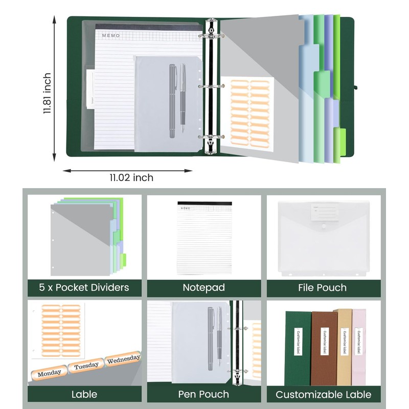 BVSSX 3 Ring Binder with Clipboard,2 Inch Binders with Notepad&5
