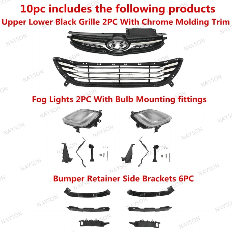 NAYSON For Elantra 2011-2013 Front Bumper Upper Lower Grille +