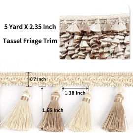 HedongHexi Tassel Fringe Trim 5.25 Yard x 2.56 Inches Luxury Handmade Beaded Tassel Fringing Trimmings for Curtain Sofa Dress Decor DIY Tassel Fabric Ribbon Trimming