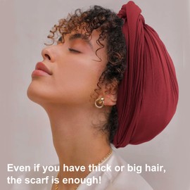 DRESHOW Hair Wrap for Women Ribbed Soft Turban Stretch Jersey Headscarf Breathable Lightweight Turban Plain, 1 x burgundy