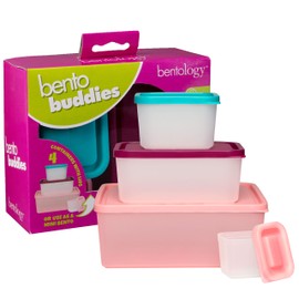 Bentology Snack Buddies - Fiambrera Mini Bento con 4 porciones de control de comidas y tapas - BPA, PVC, apto para alimentos, color rosa