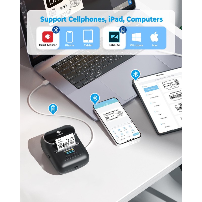 Phomemo M110 Bluetooth Thermal Label Printer, Upgraded Label Maker Machine