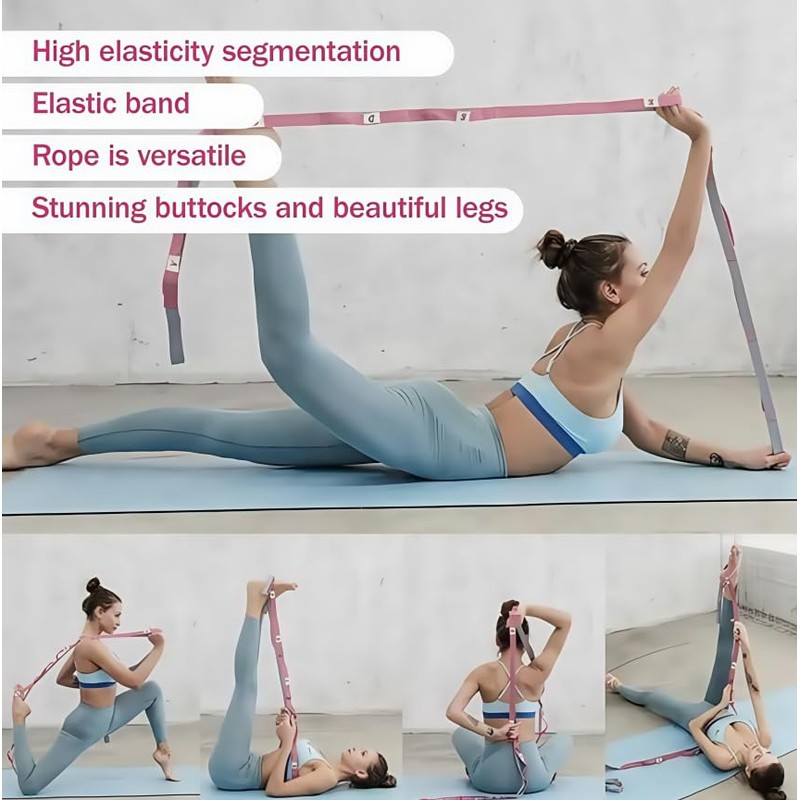 Multi-Loop Elastic Yoga Stretch Strap, 2Pcs Elastic Stretching Strap with