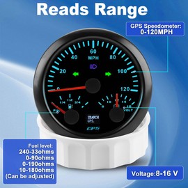 WATERWICH 3-in-1 85mm Speedometer 120MPH + Fuel Level Gauge + Voltmeter 7 Color Car Meter Auto Gauge for Car Truck Vehicle Automotive Boat Marine