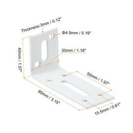 sourcing map Adjustable L Corner Braces, 2Pcs 80 x 40 x 30mm Cold Rolled Steel L Corner Code, 90 Degree Slotted Angle Brace Bracket for Furniture Mending, White