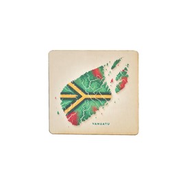 Wooden Fridge Magnet - Vanuatu Island with Green and Yellow Design (mag-kf25-2133)