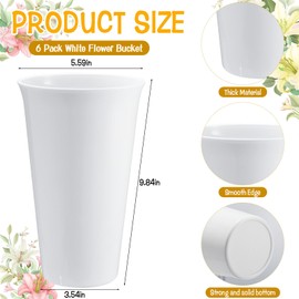HFYZZ 6 Pack Flower Buckets for Cut Flowers 9.84 Inch Plastic Floral Buckets Modern Round Vases for Centerpieces Display Decorative Plastic Vases for Home Office Wedding Decorations, White
