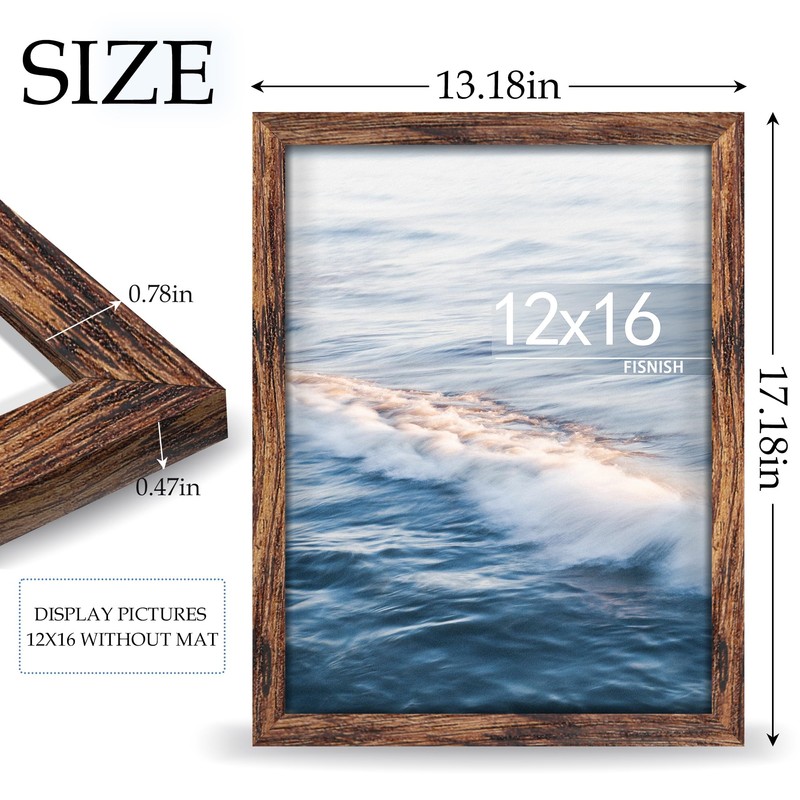 Fisnish 12x16 Picture Frame Brown, Classic Poster Frame for Horizontal