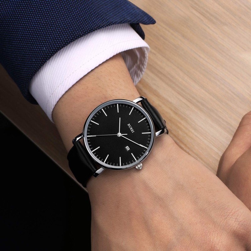 BUREI Stylish Men's Watches Minimalist Ultra Slim Date Large Face