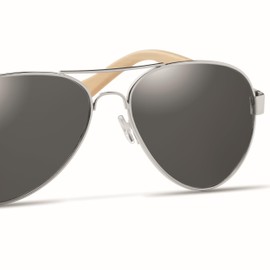 noTrash2003 Aviator Sunglasses with Coloured Mirrored Lenses UV400 CAT3 Strong Anti-Glare with Bamboo Arms in Retro Look in Microfibre Bag as Glasses Cleaning Cloth, black